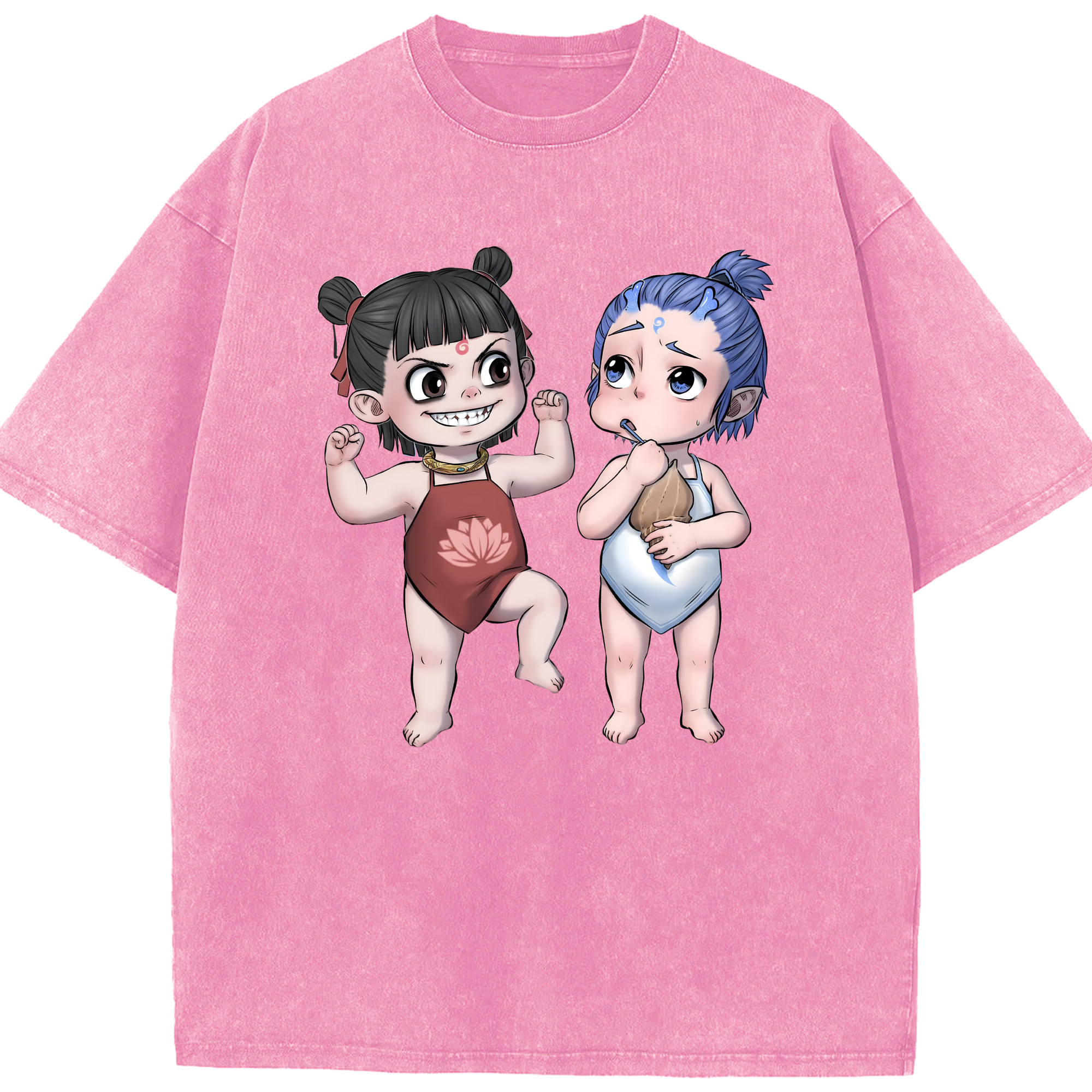 （画像用） Ne Zha 2 ナタ 魔童の大暴れ 綿100% ヴィンテージ風 半袖Tシャツ（フロントプリント）